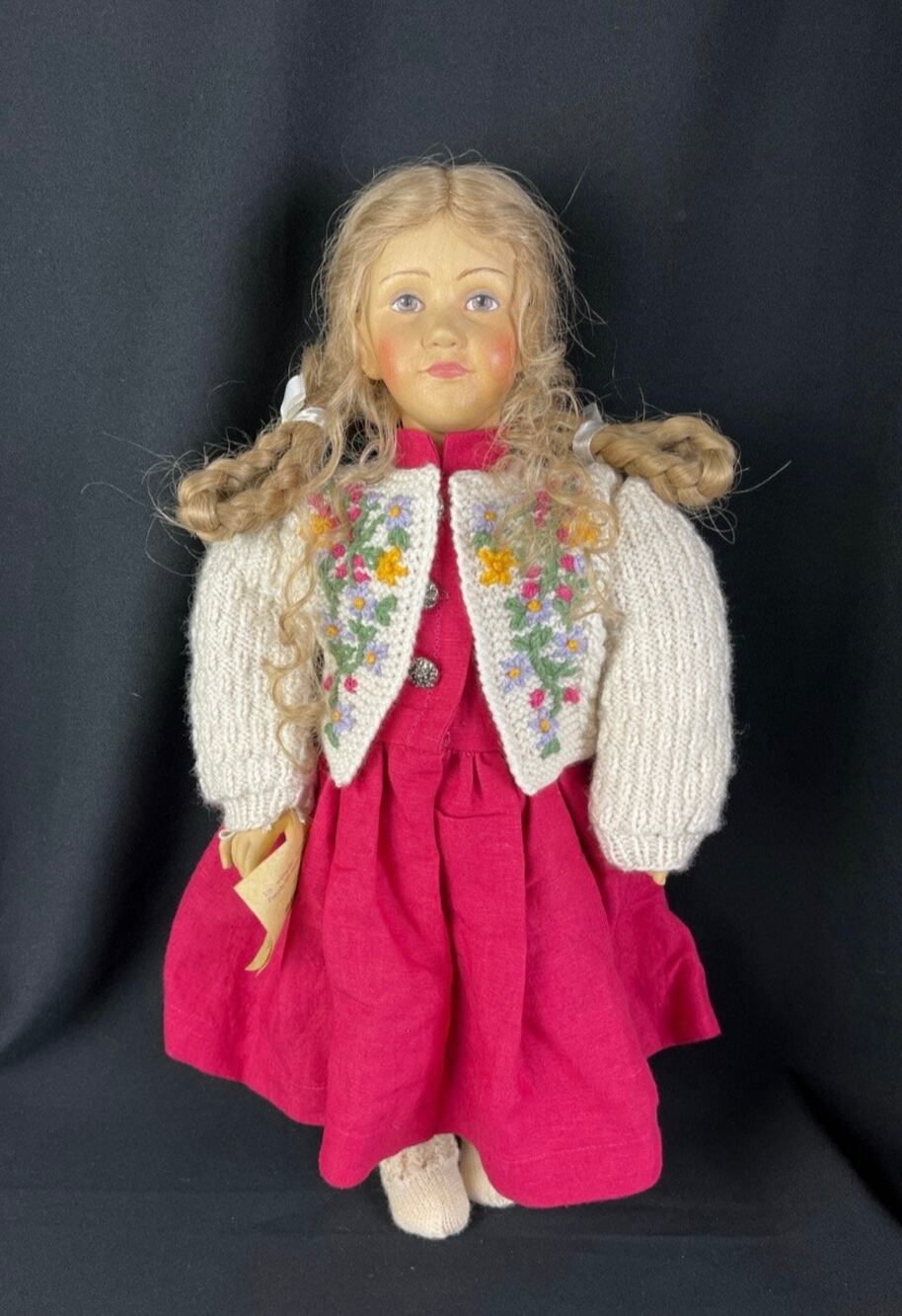 OOAK SIGNED HELGA Weich Hand Carved Folk Art Wood Doll 20 Inch